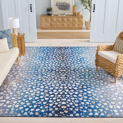 SAFAVIEH Washable Rug Journey Collection - Large - 7'9" x 10', Navy & Beige, Slip Resistant & Easy Cleaning, Ideal for Living Room, Bedroom, Dining Space (JNY118N)