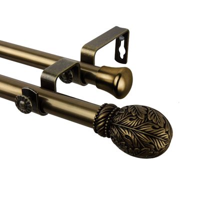 Rod Desyne Woodland 13/16" Double Curtain Rod, 48-84 inch, Antique Brass