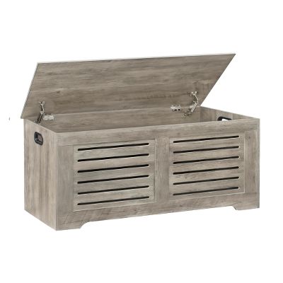 DINZI LVJ Storage Chest, Flip-Top Wooden Toy Box with 2 Safety Hinges, Retro Entryway Shoe Bench, Sturdy Large Storage Trunk for Living Room, Bedroom, Toddler Room, Easy Assembly, Gray Wash