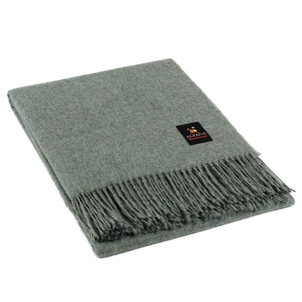 Arequipa Pride - Alpaca Wool Throw Blanket Woven Soft Warm Solid Color Design Peru 64" x 53" (Soft Green)