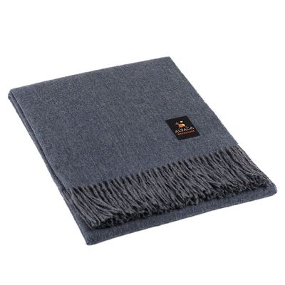 Arequipa Pride - Alpaca Wool Throw Blanket Woven Soft Warm Solid Color Design Peru 64" x 53" (Blue Jean)