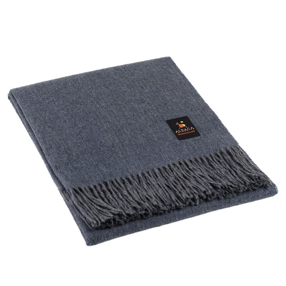 Arequipa Pride - Alpaca Wool Throw Blanket Woven Soft Warm Solid Color Design Peru 64" x 53" (Blue Jean)