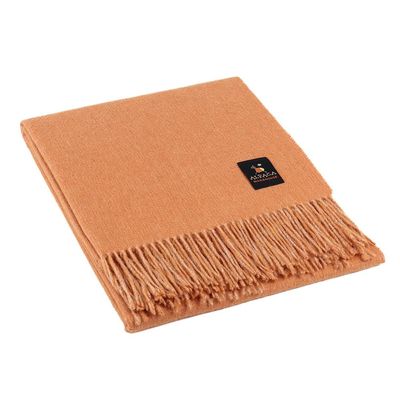 Arequipa Pride - Alpaca Wool Throw Blanket Woven Soft Warm Solid Color Design Peru 64" x 53" (Tangerine)