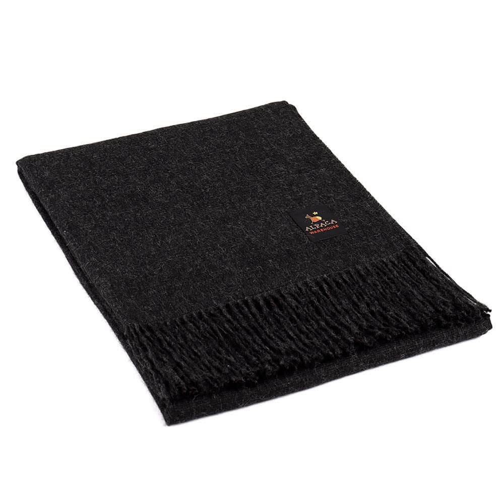 Arequipa Pride - Alpaca Wool Throw Blanket Woven Soft Warm Solid Color Design Peru 64" x 53" (Charcoal Gray)