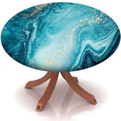 Yaofuren Round Table Cover Marble Texture Pattern,Fitted Tablecloth Elastic Edge,Suitable for Catering and Kitchen Can Wipe Dining Table coverr,Green,for 57" to 68" Tables