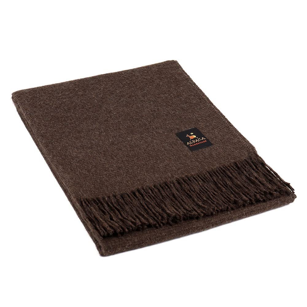 Arequipa Pride - Alpaca Wool Throw Blanket Woven Soft Warm Solid Color Design Peru 64" x 53" (Brown)