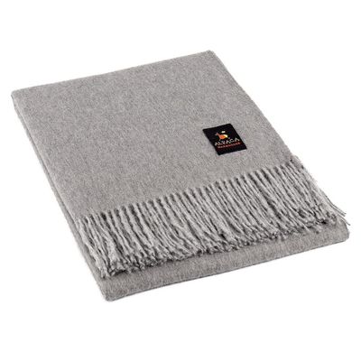 Arequipa Pride - Alpaca Wool Throw Blanket Woven Soft Warm Solid Color Design Peru 64" x 53" (Soft Gray)