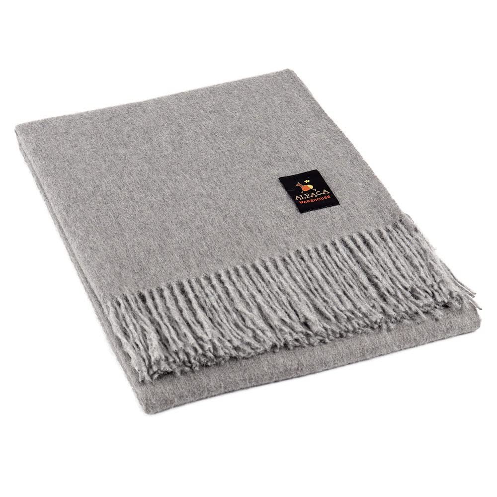 Arequipa Pride - Alpaca Wool Throw Blanket Woven Soft Warm Solid Color Design Peru 64" x 53" (Soft Gray)