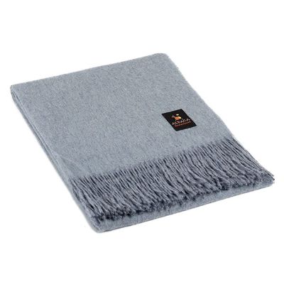Arequipa Pride - Alpaca Wool Throw Blanket Woven Soft Warm Solid Color Design Peru 64" x 53" (Soft Steel Blue)