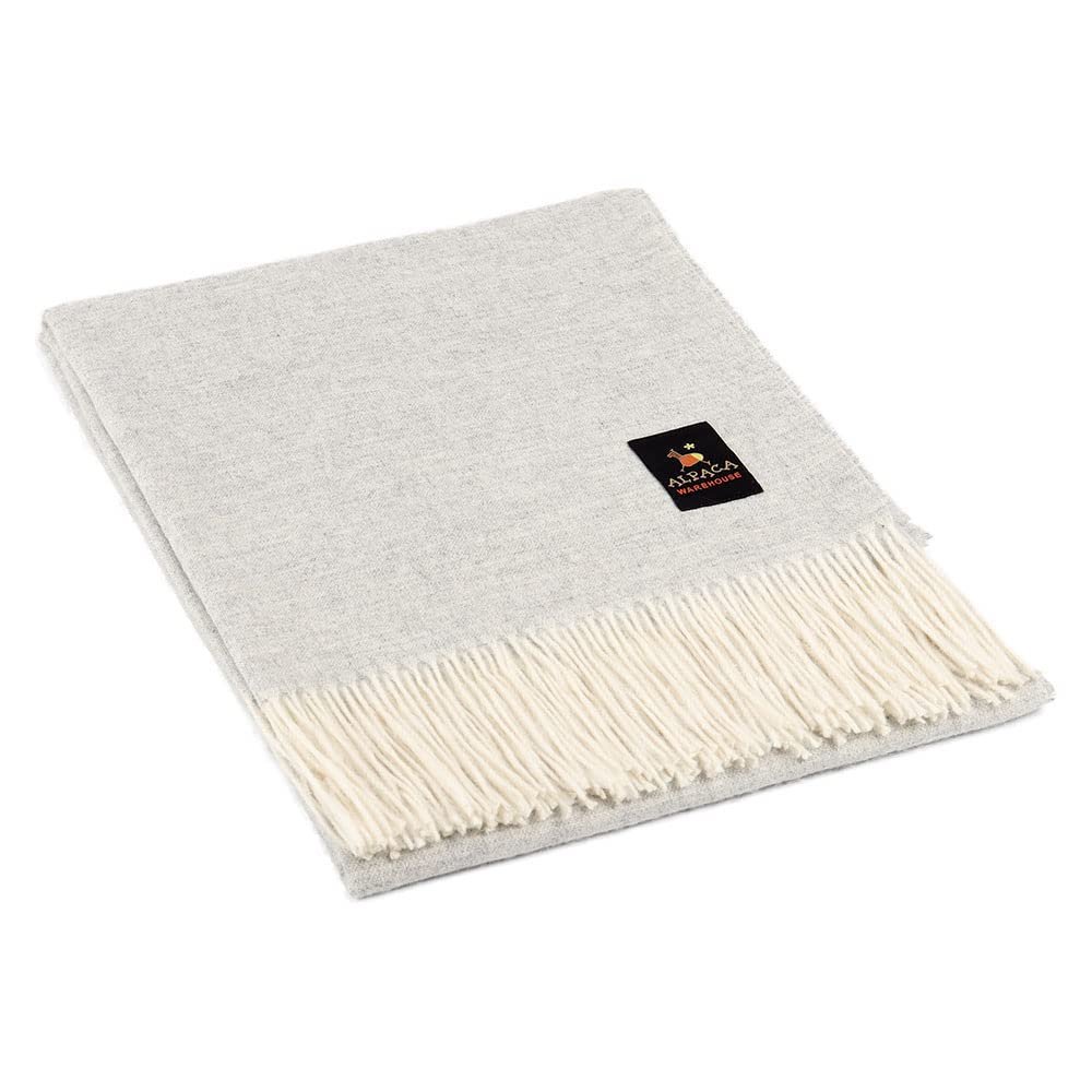 Arequipa Pride - Alpaca Wool Throw Blanket Woven Soft Warm Solid Color Design Peru 64" x 53" (Pearl Gray)