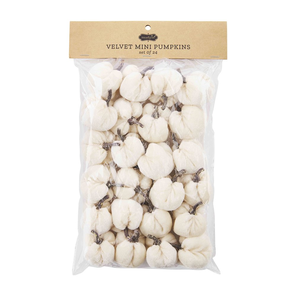 Mud Pie Velvet Mini Pumpkins Vase Filler, Cream