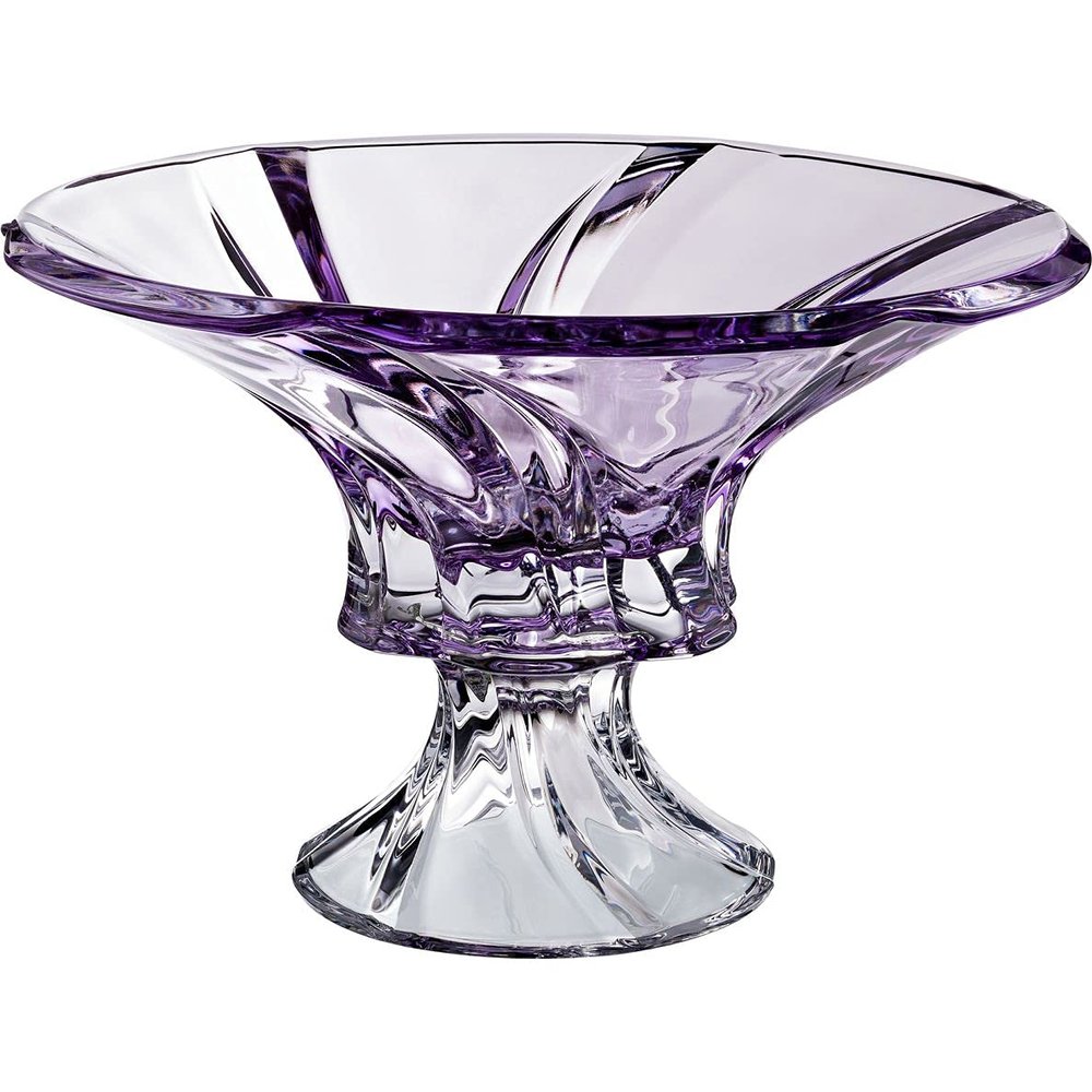 Bohemian Crystal 12'' Diameter 'Oklahoma' Crystal Round Footed Bowl, Amethyst Color. Candy Vase, Great Gift for Wedding, Birthday, Anniversary