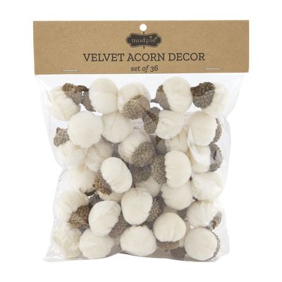 Mud Pie Velvet Acorn Vase Filler, 1" Dia x 1.75", Cream