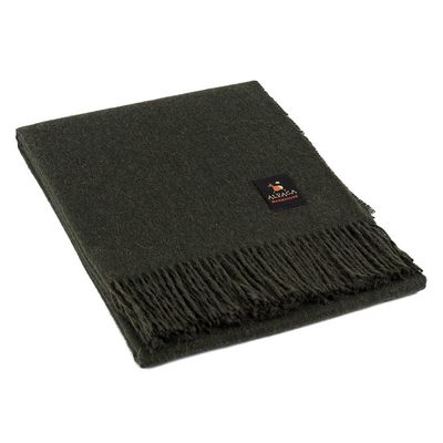 Arequipa Pride - Alpaca Wool Throw Blanket Woven Soft Warm Solid Color Design Peru 64" x 53" (Dark Green)