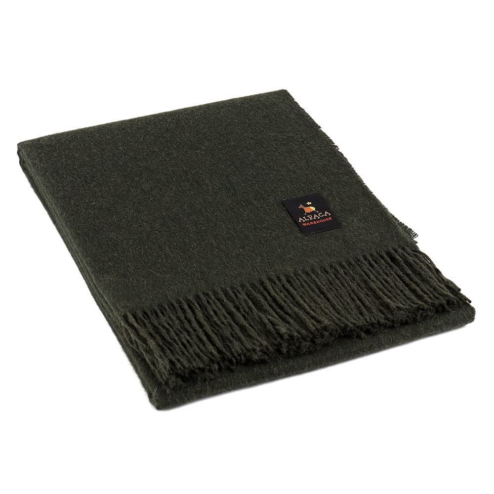 Arequipa Pride - Alpaca Wool Throw Blanket Woven Soft Warm Solid Color Design Peru 64" x 53" (Dark Green)