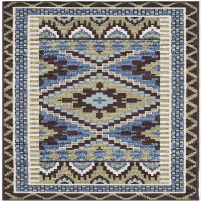 SAFAVIEH Washable Rug Outdoor Veranda Collection - 2' x 3'7", Green & Chocolate, Non-Shedding & Easy to Clean, Ideal for Entryway, Patio, Kitchen, Mudroom, Front Door (VER096-0642)