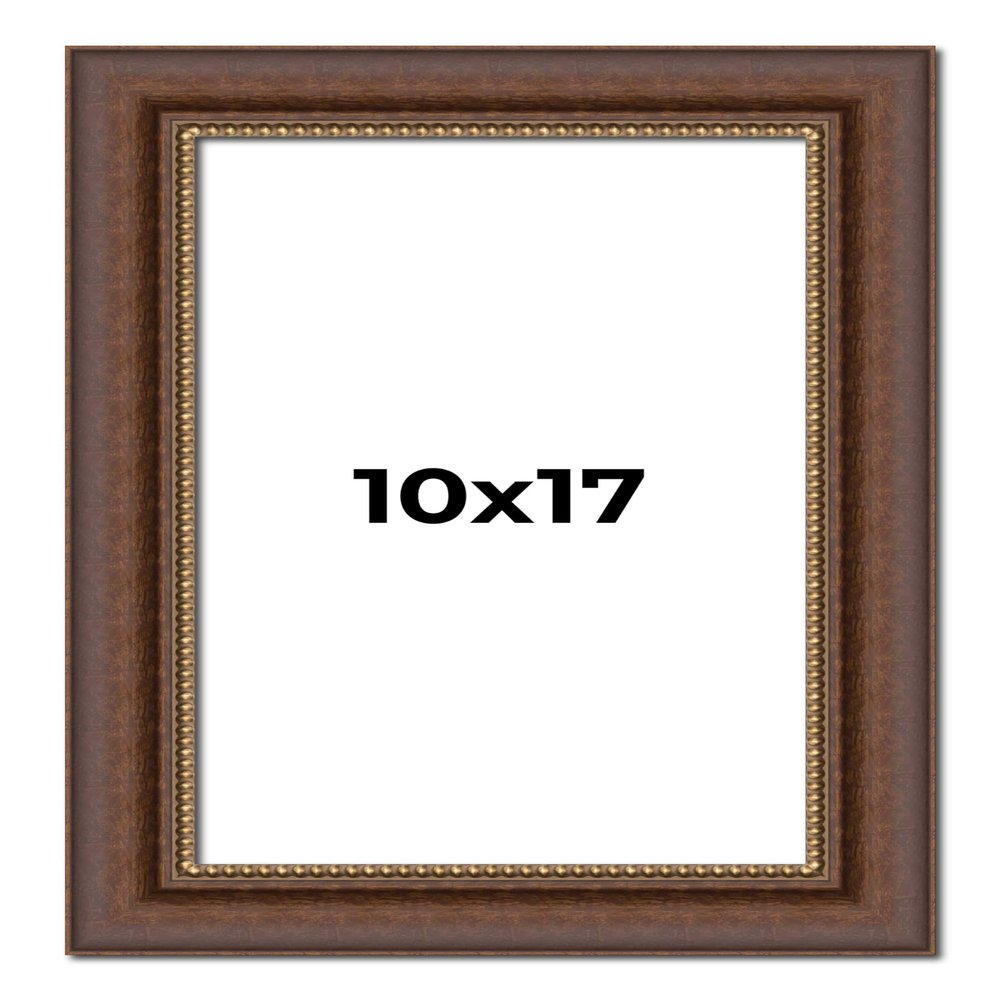 10x17 Frame Brown Beaded Copper Solid Wood Picture Frame Width 2 Inches | Interior Frame Depth 0.5 Inches | Marron Photo Frame | Complete with UV Acrylic, Foam Board Backing & Hanging Hardware