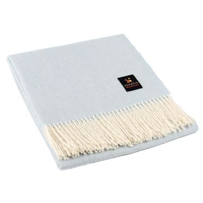 Arequipa Pride - Alpaca Wool Throw Blanket Woven Soft Warm Solid Color Design Peru 64" x 53" (Sky Blue)