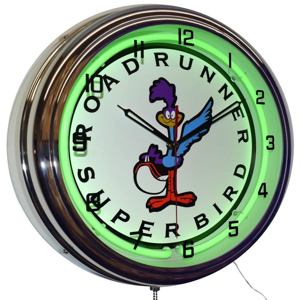 Plymouth Roadrunner Neon Garage Clock (16") (Green)