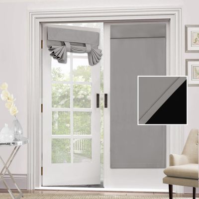 H.VERSAILTEX 100% Blackout French Door Curtain Privacy French Door Blinds Light Blocking Curtain for Sliding Glass Thermal Insulated Tie Up Shade, 26x68 Inches, 1 Panel, Dove Grey