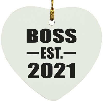 Designsify Christmas Tree Decoration, Boss Established EST. 2021, Heart Ornament, Gifts for Birthday Anniversary Valentines Mom Mothers Fathers Day Party, to Men Women Him Her Friend Mom Dad