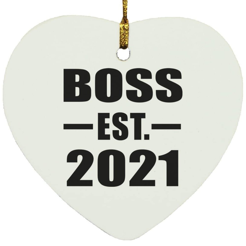 Designsify Christmas Tree Decoration, Boss Established EST. 2021, Heart Ornament, Gifts for Birthday Anniversary Valentines Mom Mothers Fathers Day Party, to Men Women Him Her Friend Mom Dad