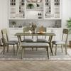 6-Piece Dining Table Set, Wooden Dining Table with Unique Shape Legs, 4 Upholstered Chairs and 1 Bench, Mid-Century Kitchen Family Furniture Set (Antique Yellow+Gray^1) view 2