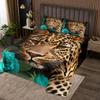 Erosebridal Teal Rose Cheetah Bedspread,Cat Leopard Print Coverlet Set Romantic Flowers Quilted,Animal Theme Bedroom Decor for Boys Girls Youth Men Women Female,King Size view 1