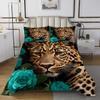 Erosebridal Teal Rose Cheetah Bedspread,Cat Leopard Print Coverlet Set Romantic Flowers Quilted,Animal Theme Bedroom Decor for Boys Girls Youth Men Women Female,King Size view 2