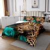 Erosebridal Teal Rose Cheetah Bedspread,Cat Leopard Print Coverlet Set Romantic Flowers Quilted,Animal Theme Bedroom Decor for Boys Girls Youth Men Women Female,King Size view 3