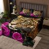 Erosebridal Purple Red Rose Cheetah Bedspread,Cat Leopard Print Coverlet Set Romantic Flowers Quilted,Animal Theme Bedroom Decor for Boys Girls Youth Men Women Female,King view 1