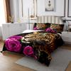 Erosebridal Purple Red Rose Cheetah Bedspread,Cat Leopard Print Coverlet Set Romantic Flowers Quilted,Animal Theme Bedroom Decor for Boys Girls Youth Men Women Female,King view 3