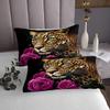 Erosebridal Purple Red Rose Cheetah Bedspread,Cat Leopard Print Coverlet Set Romantic Flowers Quilted,Animal Theme Bedroom Decor for Boys Girls Youth Men Women Female,King view 4