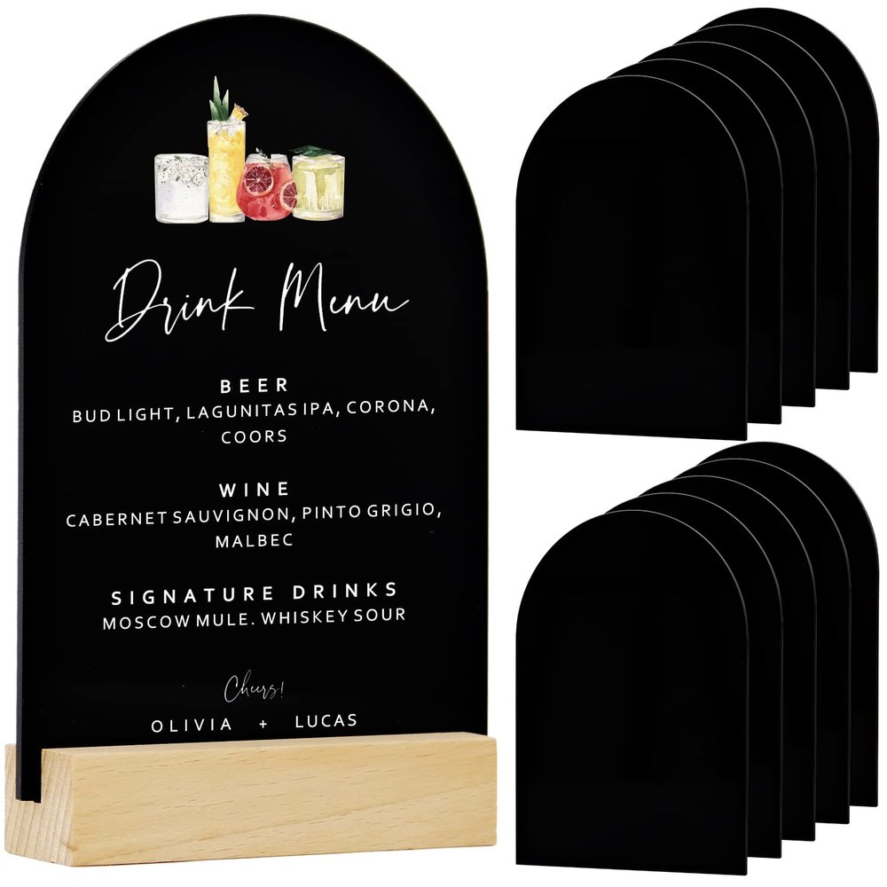 5x7 Inch Blank Black Arch Acrylic Sign | 10 Pack Black Arch Sheets Signs Blanks 1/8 inch Thick, DIY Acrylic Table Numbers, Perfect as Arched Modern Wedding Signs, Arched Round Top Table Sign