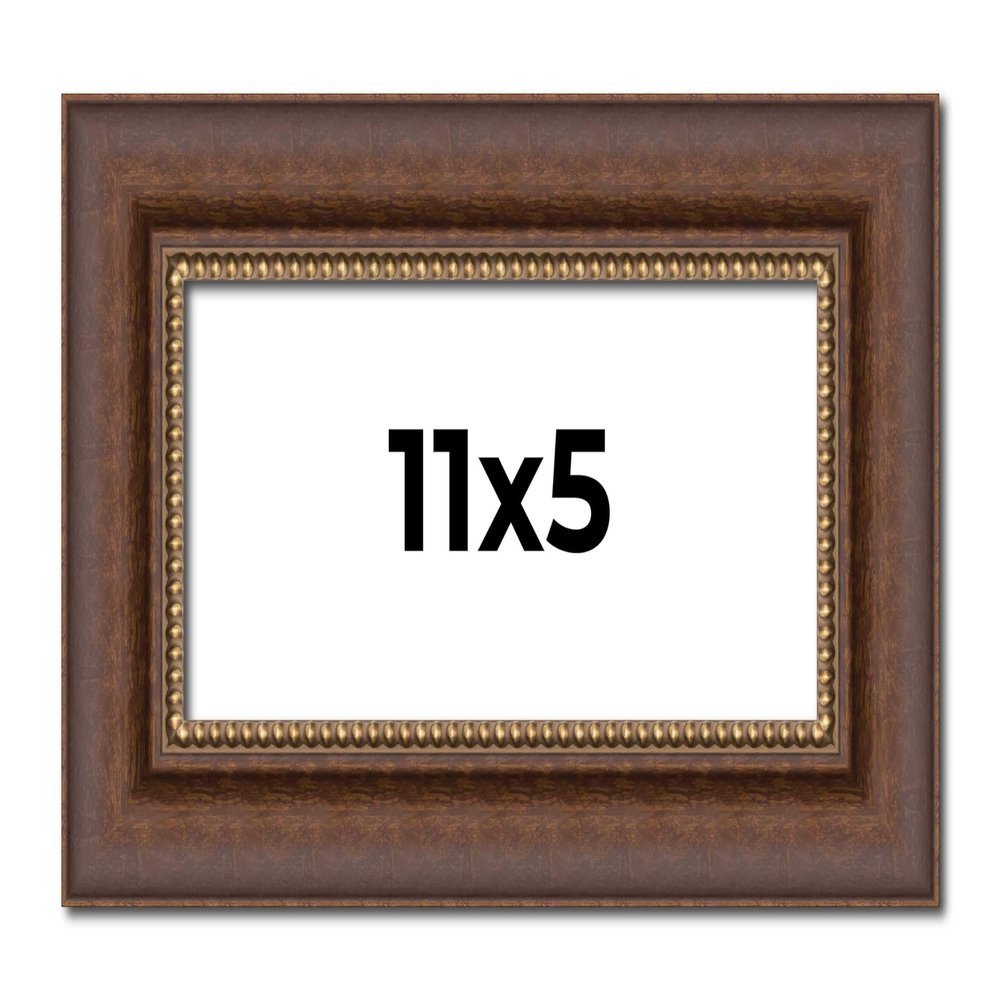11x5 IN Frame Brown Beaded Copper Solid Wood Picture Frame Width 2 Inches | Interior Frame Depth 0.5 Inches | Marron Photo Frame | Complete with UV Acrylic, Foam Board Backing & Hanging Hardware