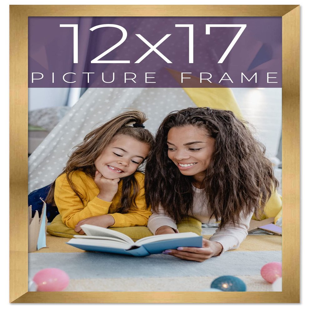 12x17 Frame Gold Bronze Solid Wood Picture Frame Width 0.75 Inches | Interior Frame Depth 0.5 Inches | Complete with UV Acrylic Plexiglass, Foam Board Backing & Hanging Hardware
