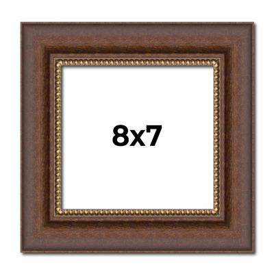 8x7 Frame Brown Beaded Copper Solid Wood Picture Frame Width 2 Inches | Interior Frame Depth 0.5 Inches | Marron Photo Frame | Complete with UV Acrylic, Foam Board Backing & Hanging Hardware