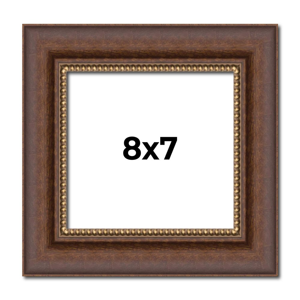 8x7 Frame Brown Beaded Copper Solid Wood Picture Frame Width 2 Inches | Interior Frame Depth 0.5 Inches | Marron Photo Frame | Complete with UV Acrylic, Foam Board Backing & Hanging Hardware