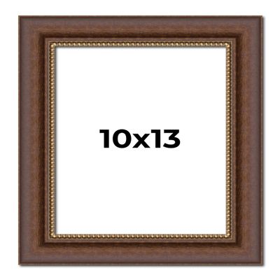 10x13 Frame Brown Beaded Copper Solid Wood Picture Frame Width 2 Inches | Interior Frame Depth 0.5 Inches | Marron Photo Frame | Complete with UV Acrylic, Foam Board Backing & Hanging Hardware