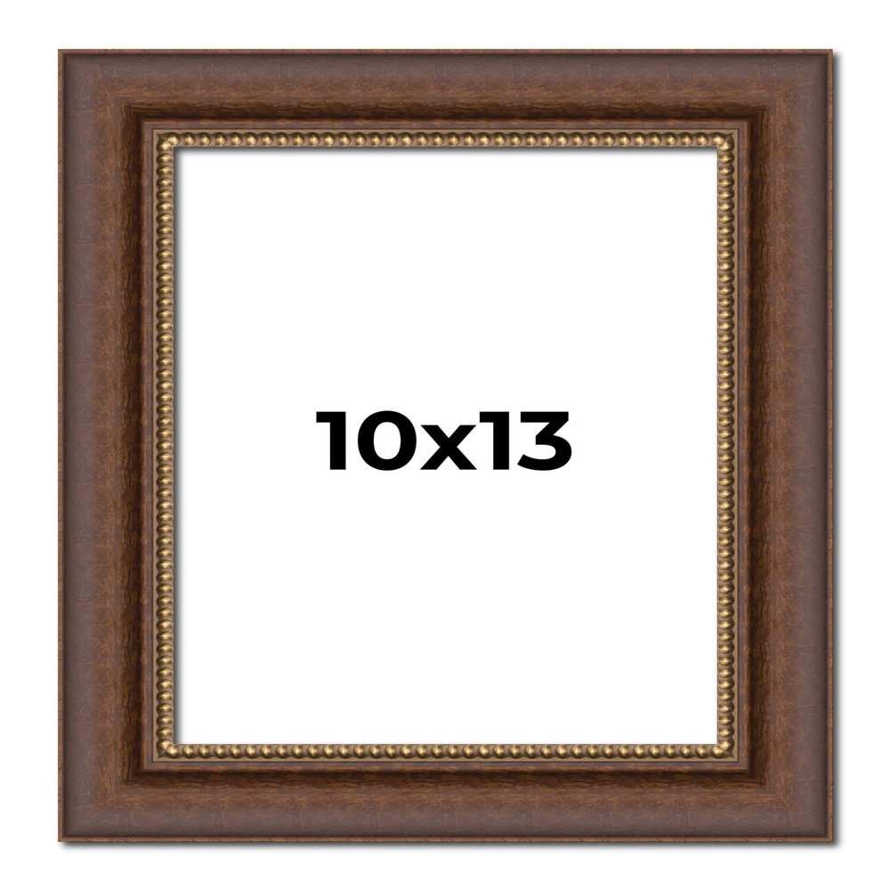 10x13 Frame Brown Beaded Copper Solid Wood Picture Frame Width 2 Inches | Interior Frame Depth 0.5 Inches | Marron Photo Frame | Complete with UV Acrylic, Foam Board Backing & Hanging Hardware