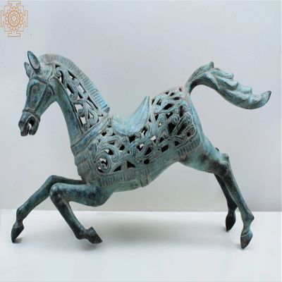 Exotic India 24" Brass Running Horse Showpiece - Brass