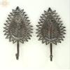 8" Brass Vintage Tribal Leaf Key Hanger (Pair) - Brass view 1