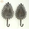 8" Brass Vintage Tribal Leaf Key Hanger (Pair) - Brass view 2