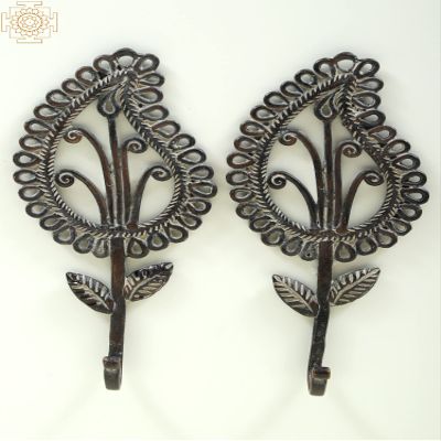 8' Brass Vintage Tribal Leaf Design Key Hanger (Pair) - Brass
