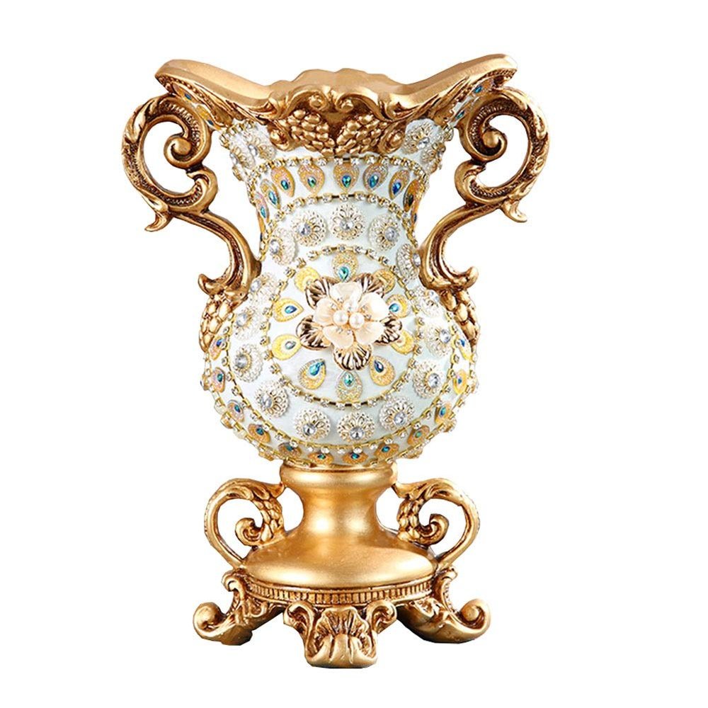 Elegant Large Flower Vases Table Centerpiece for Kitchen Dining Living Room Home Decor, European RetroTall Big Resin Flowers Chinese Vases for Bedroom Decorations, White 8.66in 11.81in