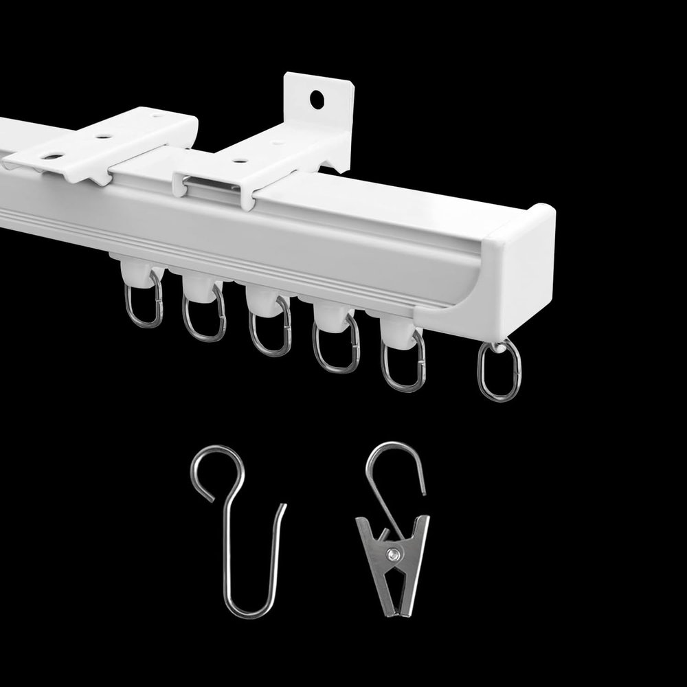 MaKefeile Ceiling Curtain Track, Heavy Duty Curtain Tracks System for Room Divider, Wall Mount Sliding Curtain Rail with Clip and Hooks Set for Living Room, Bedroom, Shower, Outdoor, White, 6ft-9ft