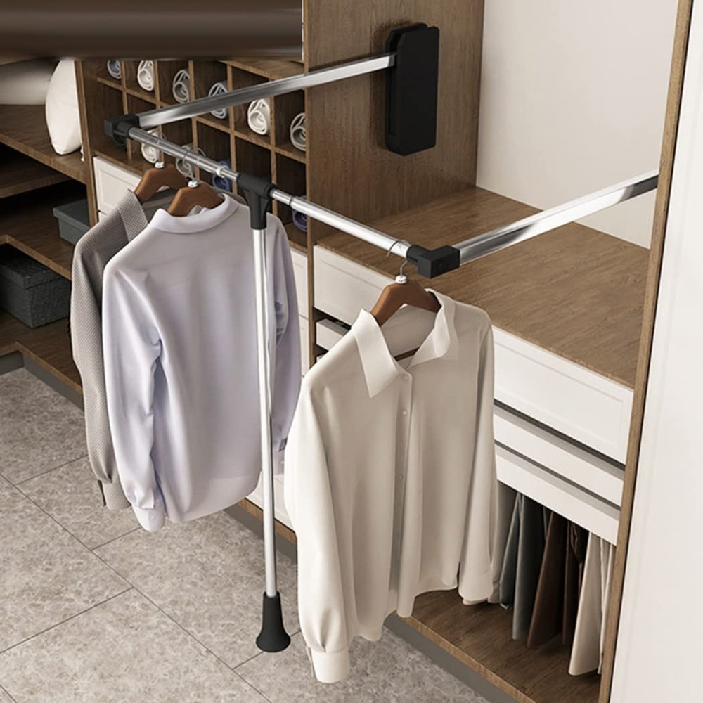 Adjustable Pull Down Closet Rod, Heavy Duty Hanger for Hanging Clothes Wardrobe Rail Lift Organizer Storage System, Premium Polished Chrome,660to890mm