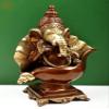 Exotic India 15" Ganesha Seated on Conch Pedestal - Brass - Color Brown with Natural Brass view 3