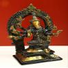 8" Small Eight Armed Goddess Varahi Seated on Kirtimukha Prabhawali Throne - Brass - Color Exotic Green Gold view 2