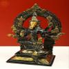 8" Small Eight Armed Goddess Varahi Seated on Kirtimukha Prabhawali Throne - Brass - Color Exotic Green Gold view 3
